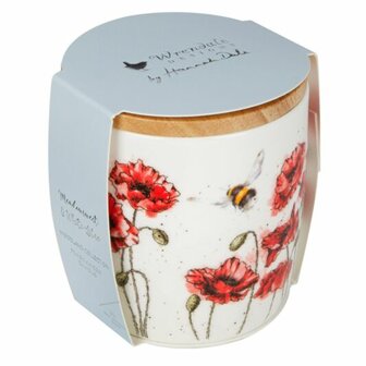 Wrendale-geurkaars-big-deksel-hout-fragranced_candle-ceramic-wood-MEADOWSWEET-WHITE-LILAC-blue-Poppies-Klaproos-bij-65bhrs-