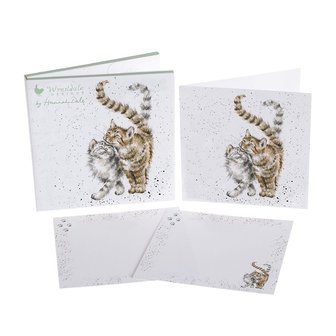 Wrendale-12-kaarten-enveloppen-FELINE_GOOD-2-kroelende-katten-NCP022