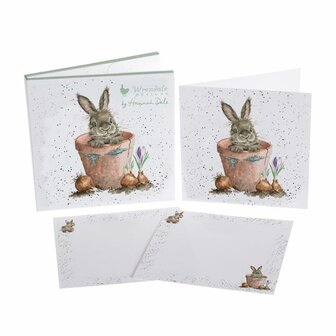 Wrendale-12-kaarten-enveloppen-THE FLOWER POT-konijn-bloempot-NCP024
