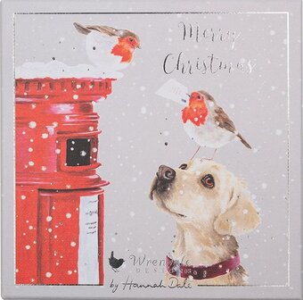 Wrendale-Luxury-boxed-Christmas-cards-luxe-Kerstkaarten-envelop-box/8-LETTERS_TO_SANTA-hond-dog-Robin-Roodborstje-brievenbus-sn