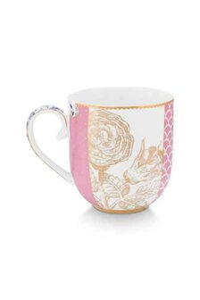 Pip-Studio-ROYAL-Pink-mug-Small-beker-roze/wit-260ml-blauwe-goudkleurige-bloemen-51002076