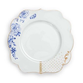Pip-Studio-ontbijtbord-plate-ROYAL-WHITE-23.5cm-rand-blauw-goud-bloemen-51001134