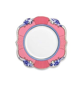Pip-Studio-gebaksbordje-plate-ROYAL-MULTI-side_plate-17cm-roze-rand-blauwe-bloemen-51.001.096