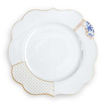 Pip_Studio-dinerbord-plate-ROYAL-WHITE-28cm-rand-blauw-goud-bloemen-51001133