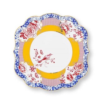 Pip-Studio-Mini-Cake-Tray-ROYAL-MULTI-24x24cm-rand-blauw-roze-bloemen-vogel-51010030