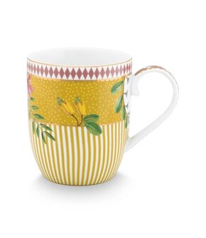 Pip-Studio-LA-MAJORELLE-mug-beker-Tasse-Small-yellow-oker-geel-145ml-flower-stripe-51.002.375