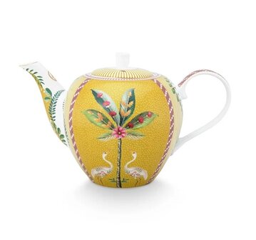 Pip-Studio-theepot-LA_MAJORELLE--Yellow-1650ml-porselein-geel-goudkleurig-bloemen-51.005.069