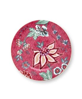 PIP_Studio-Plate-gebaksbordje-FLOWER-FESTIVAL-Dark Pink-17cm-donker-roze-bloemen-goud-randje-51.001.294