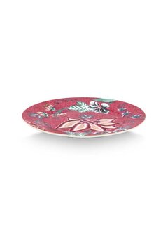PIP_Studio-Plate-gebaksbordje-FLOWER-FESTIVAL-Dark Pink-17cm-donker-roze-bloemen-goud-randje-51.001.294