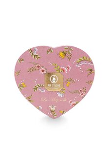 PIP-Studio-set/2-Heart-Shape-Plates-21.5cm-LA-MAJORELLE-Pink-2-hartvormig-bordjes-giftbox-Palmboom-Kraanvogels-gestreepte-rand-