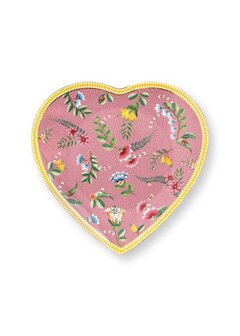 PIP-Studio-set/2-Heart-Shape-Plates-21.5cm-LA-MAJORELLE-Pink-2-hartvormig-ontbijtbord-Palmboom-Kraanvogels-gestreepte-rand-goud