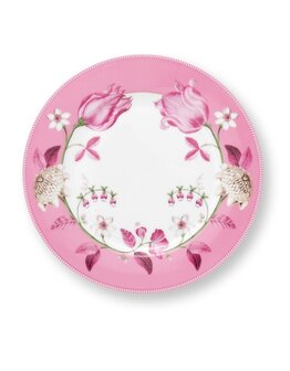 Pip-Studio-ontbijtbord-plate-JOLIE-Tulip-Pink-plate-23cm-rand-met-roze-Tulpen-51.001.507