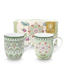 PIP-Studio-giftset/2-LILY_&amp;_LOTUS-Light-Green-mugs-groen-bloemen-rand-145ml-51.002.503