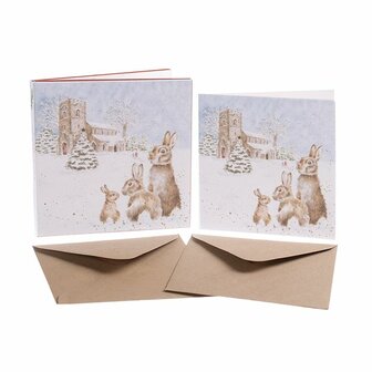 Wrendale-Kerstkaarten-enveloppen-8_stuks-SILENT-NIGHT- Rabbit-Kerst-tafereel-konijnen-n-de-sneeuw-XB039