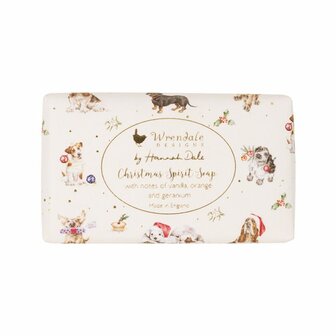 Wrendale_Designs-soap-bar-zeep-CHRISTMAS-SPIRIT-DOG-Honden-Kerst_outfit-190gr-Tones_of-Vanilla-Orange-Geranium-creme-papier-xso