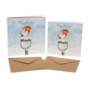 Wrendale-kerstkaarten-enveloppen-8_stuks-A_LITTLE_RED_ROBIN-Cristmas-cards-Roodborstje-in-de-sneeuw-XB047-vogel