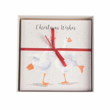 Wrendale-Luxury-boxed-Christmas-cards-luxe-Kerstkaarten-enveloppen-box/8-DANCING-ON-ICE-Twee-ganzen-dansen-ijs-sneeuw-LXB007