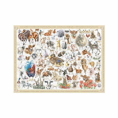 Wrendale-boxed-Jigsaw-puzzle-1000_pcs-THE_FARMYARD_SET-boerderij-dieren-koeien-paard-varken-kip-haan-PUZZLE005