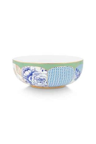 Pip-Studio-kom-bowl-ROYAL-15cm-blauw-groen-wit-geel-goud-kleine-blauwe-bloemen-