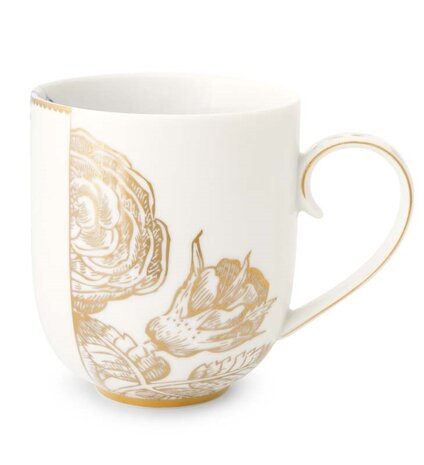 Pip-Studio-ROYAL-WHITE-Large-Mug-wit-325ml-gold-blue-flower-goud-blauwe-bloem-51002107