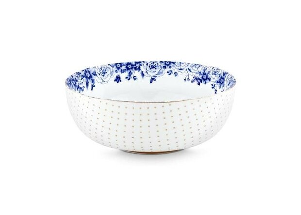 Pip-Studio-kom-schaal-bowl-ROYAL-White-20cm-blauw-wit-goud-stippen-blauwe-bloemen-51003105