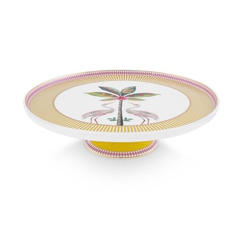 Pip-Studio-Mini-Cake-Tray-LA-MAJORELLE-Yellow-deco-gestreept-rond-21cm-51.018.144