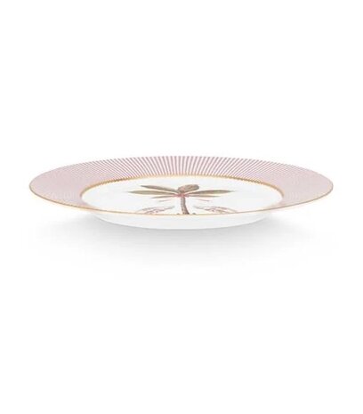 PIP-Studio-Plate-21cm-LA-MAJORELLE-Pink-ontbijtbord-Palmboom-Kraanvogels-roze-gestreepte-rand-goud-accent-51.001.281