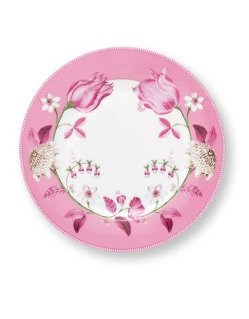 Pip-Studio-ontbijtbord-plate-JOLIE-Tulip-Pink-plate-23cm-rand-met-roze-Tulpen-51.001.507