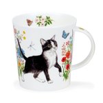 Dunoon-beker-mok-mug-Becher-Lomond-FLORAL_CATS-Black_&_White-zwart/witte-katten-bloemen-Charlotte_Galloux