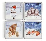 Wrendale-Designs-Pimpernel-onderzetters-set/4-WITER_SKY-bosdieren-Roodborstje-Highland_cow-calves-vosjes-uiltjes-X0010249205