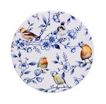 Heinen Delftsblauw gekleurde-porseleinen-onderzetter-18cm-rond-kurk-FOREST-BIRDS-with-BLOSSOM-bosvogels-bloesem-Delftsblauw-D32