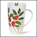 DUNOON-XL-mug-beker-Tasse-fbC-Henley-600ml-HOLLY & MISTLETOE-Kerst takken-Hulst-mistletoe-design-Richard Partis