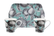 POMONA FRUIT TURQUOISE 2 Fine bone China bekers Mug & tray set zwart/wit Fruit Turq POMONA FRUIT TURQUOISE 2 Fine bone China bekers Mug & tray set zwart/wit Fruit Turq