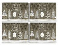 WOODEN WHITE CHRISTMAS Xmas trees Placemats Large s/4 Kerstbomen wit WOODEN WHITE CHRISTMAS Xmas trees Placemats Large s/4 Kerstbomen wit