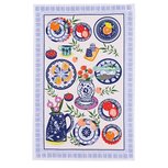 Tea Towel cotton MEDITERRANEAN PLATES kleurrijk servies op theedoek