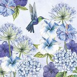 Papieren servetten AB 33x33cm p/20 HUMMINGBIRD kolibrie op blauwe bloemen Papieren servetten AB 33x33cm p/20 HUMMINGBIRD kolibrie op blauwe bloemen
