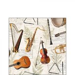 Papieren servet AB 25x25cm p/20 MUSIC muziekinstrumenten