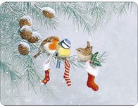 CHRISTMAS SOCKS Ambiente PVC Placemats 40x30cm Vogels op een Dennentak met Kerst sok CHRISTMAS SOCKS Ambiente PVC Placemats 40x30cm Vogels op een Dennentak met Kerst sok