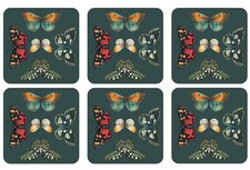 BOTANIC GARDEN HARMONY Onderzetters s/6 Vlinders  BOTANIC GARDEN HARMONY Onderzetters s/6 Vlinders