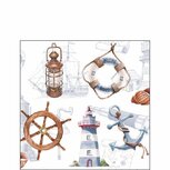 Papieren servet AB 25x25cm WELCOME ABOARD Martitime afbeeldingen Papieren servet AB 25x25cm WELCOME ABOARD Martitime afbeeldingen