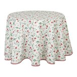 Tafelkleed ROND doorsnee 170cm katoen STRAWBERRIES Aardbeien ranken met rood geblokte randje Tafelkleed ROND doorsnee 170cm katoen STRAWBERRIES Aardbeien ranken met rood geblokte randje