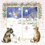 Wrendale Notecard Pack 8 Kerstkaarten JOY TO THE WORLD Kerstraam met hond kat konijn Wrendale Notecard Pack 8 Kerstkaarten JOY TO THE WORLD Kerstraam met hond kat konijn