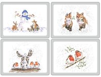 WRENDALE Christmas XMAS Placemats Large s/4 Kerst bosdieren  WRENDALE Christmas XMAS Placemats Large s/4 Kerst bosdieren