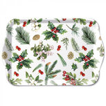 Ambiënte Tray 21x13cm WINTER GREENERY Kerstgroen rode bessen en Mistletoe