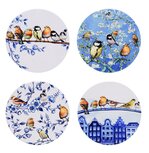 Heinen Delftsblauw porseleinen onderzetters s/4 rond FOREST BIRDS verschillende Hollandse Bosvogels Heinen Delftsblauw porseleinen onderzetters s/4 rond FOREST BIRDS verschillende Hollandse Bosvogels