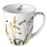 Ambiënte beker 400ml ORNAMENTAL FLOWERS Vlinders en Libellen tussen Varens en Rietpluimen Ambiënte beker 400ml ORNAMENTAL FLOWERS Vlinders en Libellen tussen Varens en Rietpluimen