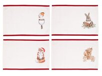 Wrendale Designs Kerst set/4 Placemats WINTER WOODLAND 30x45cm 100% katoen 4 verschillende bosdieren Wrendale Designs Kerst set/4 Placemats WINTER WOODLAND 30x45cm 100% katoen 4 verschillende bosdieren
