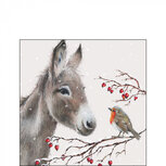 Papieren servetten AB 25x25cm DONKEY AND ROBIN p/20 Ezel en Roodborstje tussen tak met rode bessen Papieren servetten AB 25x25cm DONKEY AND ROBIN p/20 Ezel en Roodborstje tussen tak met rode bessen