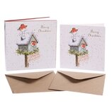 Wrendale Designs Card Box set 8 Kerstkaarten Santa PLEASE STOP HERE Christmas card Roodborstje in en op besneeuwd vogelhuisje 