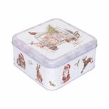 Vierkante Koektrommel WRENDALE Xmas WINTER WOODLAND grijze rand bosdieren en honden klaar voor Kerstmis Vierkante Koektrommel WRENDALE Xmas WINTER WOODLAND grijze rand bosdieren en honden klaar voor Kerstmis
